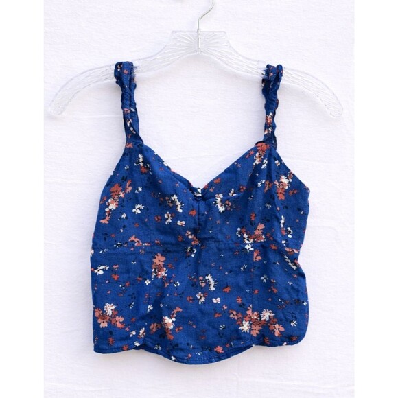 Abercrombie & Fitch Tops - Abercrombie & Fitch Floral Smocked Crop Top Blue Tank Cami Women’s Size M Boho